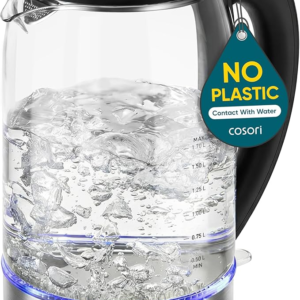 Cosori Electric Kettle, No Plastic Contact With Water, Wide Mouth For Easy Cleaning, Auto Shut Off, 1.7L Tea Kettle & Hot Water Boiler, Water Heater & Teapot, Borosilicate Glass, Black, 1500W